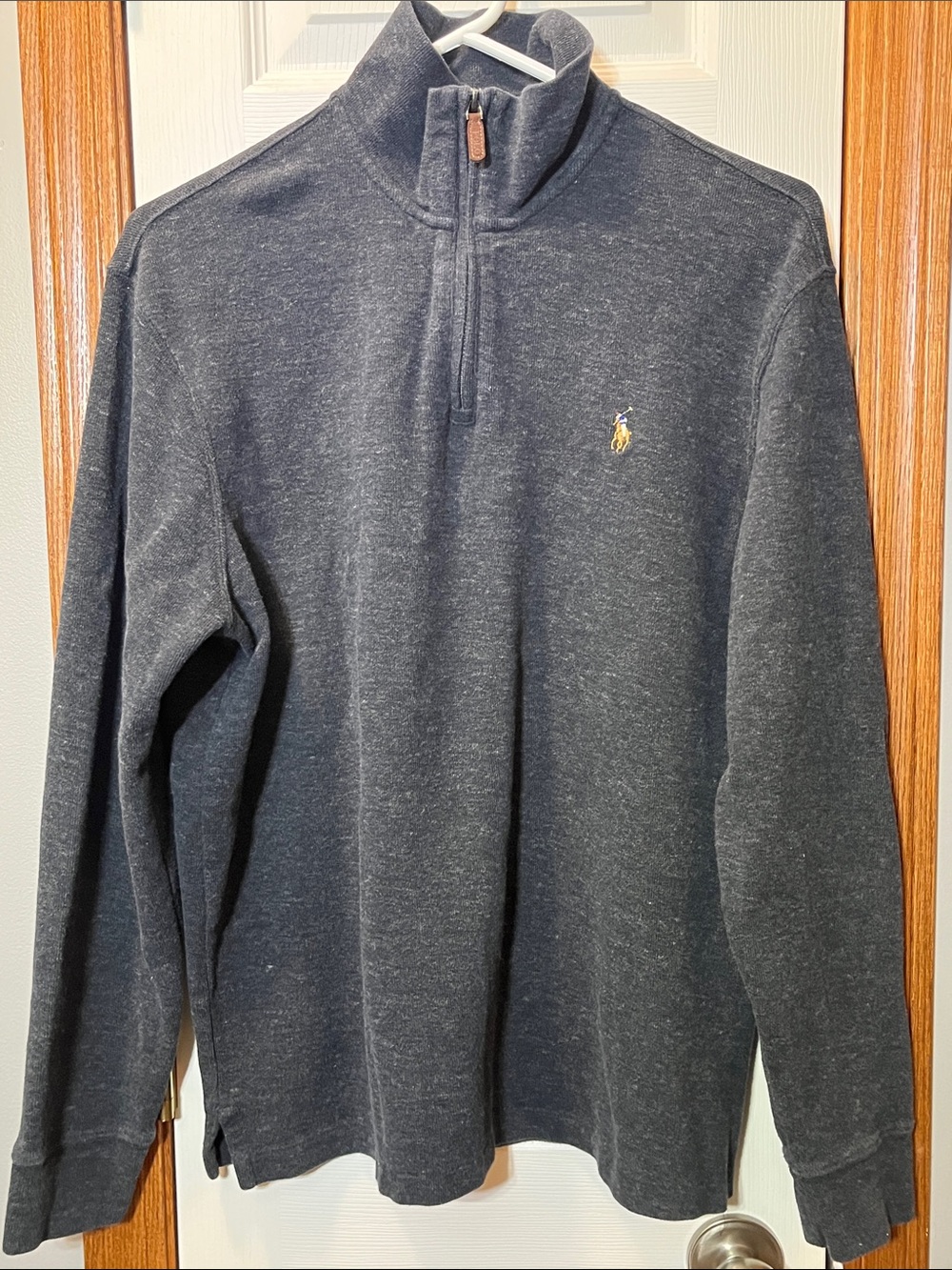 Polo Dark Gray 100% Cotton Estate Rib 1/4 Zip Ling Sleeve Pullover Men’s Large